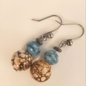 Handmade semiprecious drop earrings turquoise and brown